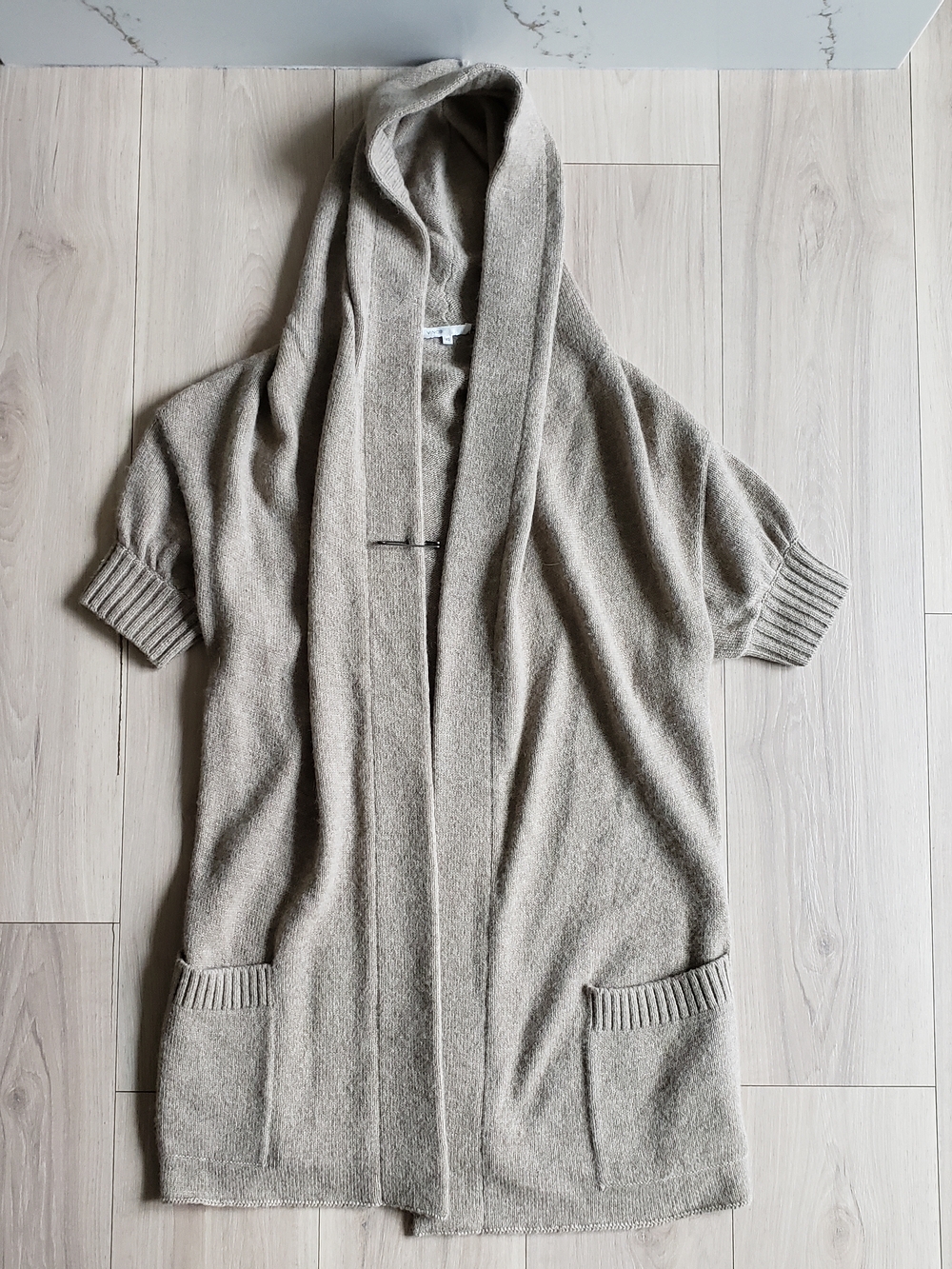 Vince Alpaca Wool Cashmere Cardigan Hooded Short-Sleeve Open Front